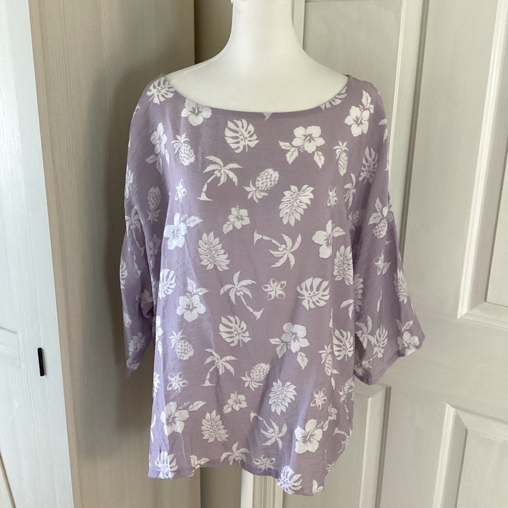 Jamaica Jaxx Lavender Floral Tropical Blouse Sz XL